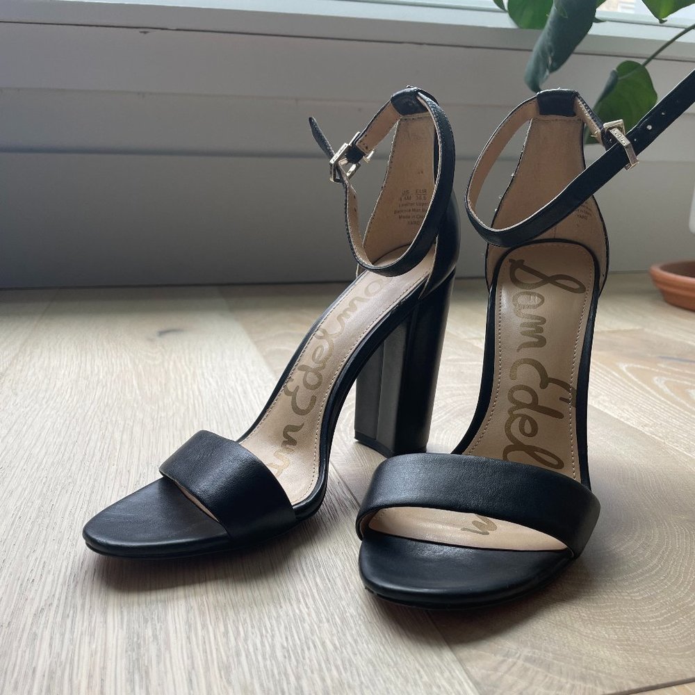 Sam Edelman Black Leather Yaro Block Heels Size 6.5